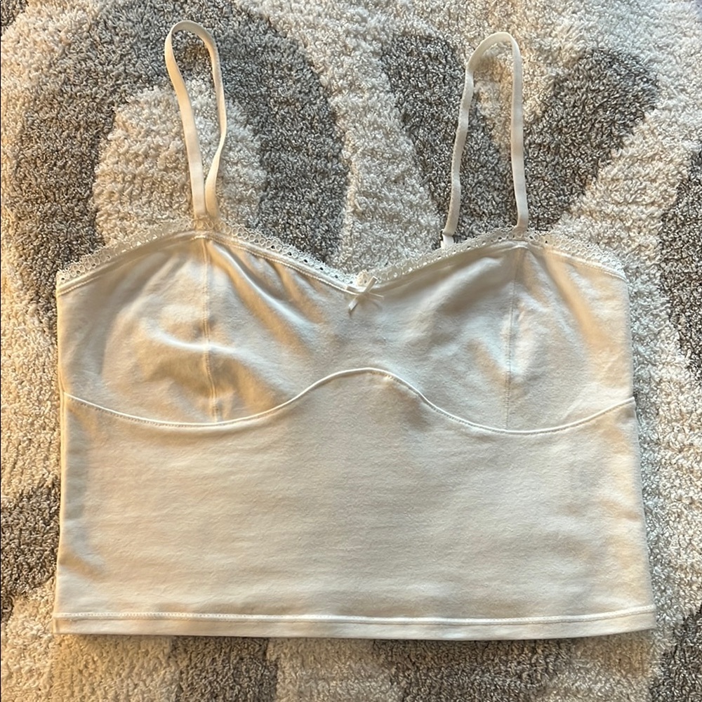 White Brandy Melville Lace-Trimmed Camisole Top